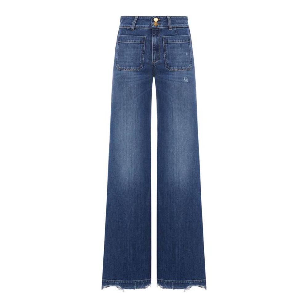 Seafarer Women Jane Wide Leg Blue Denim Jeans With Fringed Details